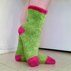 Watermelon Green Pink Fuzzy Furry Cozy Socks Lounge Winter Cute Comfy Fun Fairy